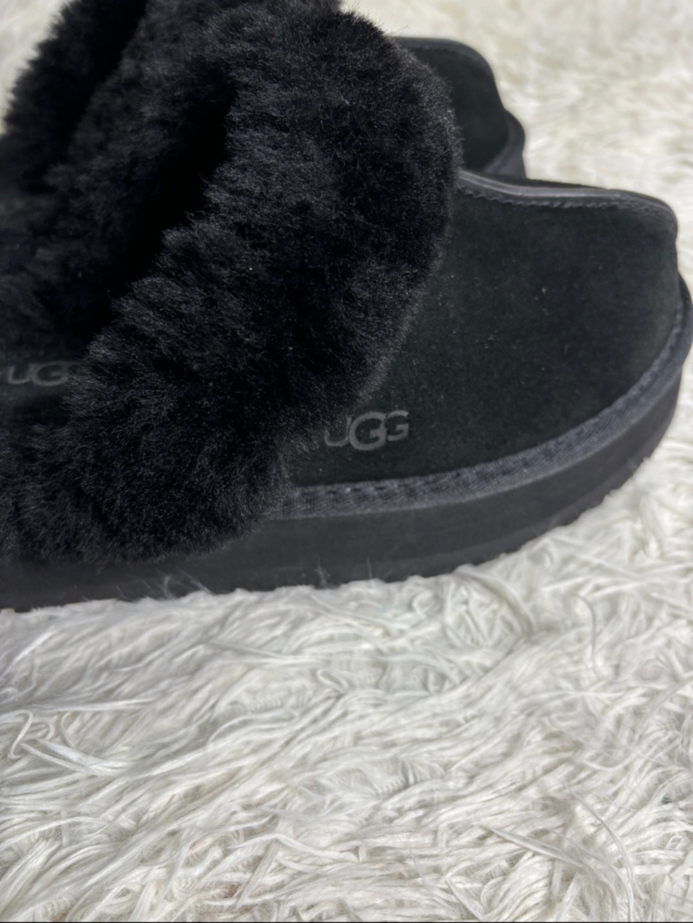 UGG DISQUETTE PLATFORM SLIPPER WOMENS SUEDE/WOOL SLIDE SANDAL BLACK - Picture 7 of 9